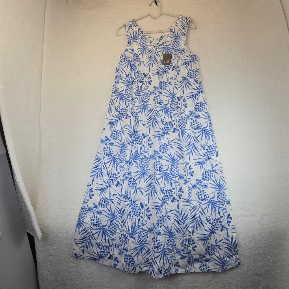 J Jill Love Linen Floral Pineapple Maxi Dress Tropical Coastal Sleeveless XS